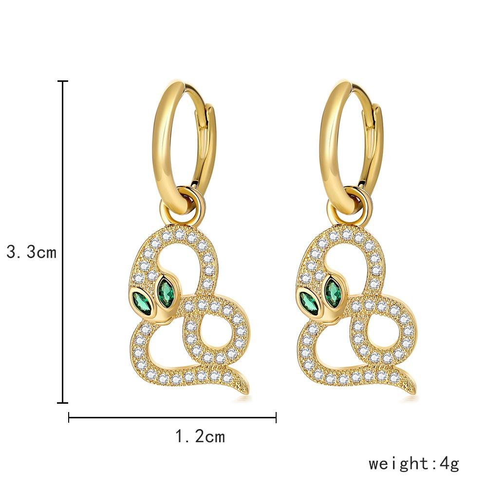 Personalized snake earrings fashion exaggerated copper micro-inlaid zircon eyes snake earrings jewelry women