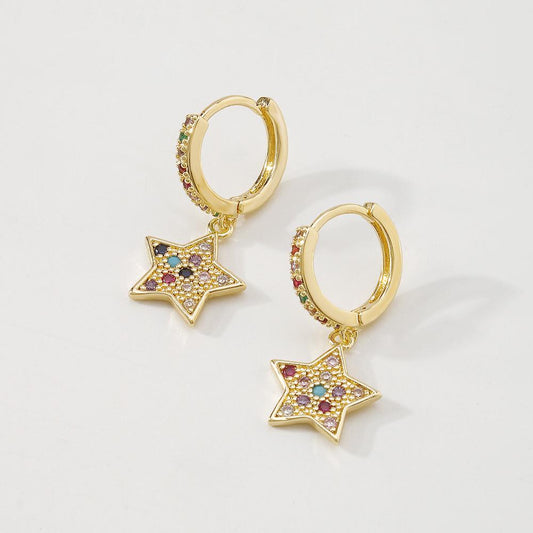 ZE55 Creative geometric star earrings fashion simple zircon earrings niche retro temperament earrings