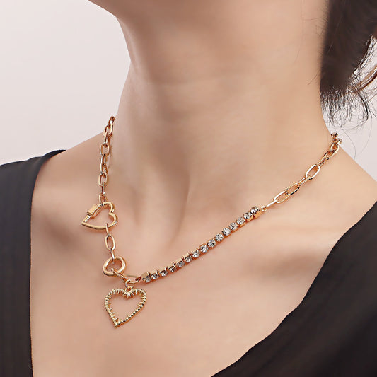 Jewelry Hip Hop Geometric Sweet Cool Heart Single Layer Necklace Personality Claw Diamond Mix and Match Fashion Necklace