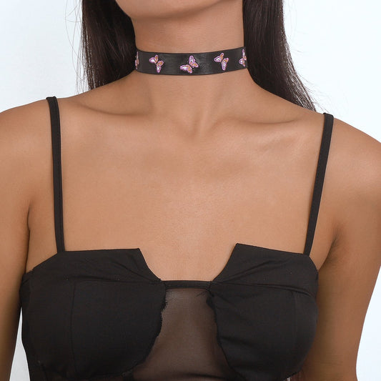 178 Minority Country Embroidery Necklace Retro Butterfly Daisy Necklace Creative Leather Choker Collar