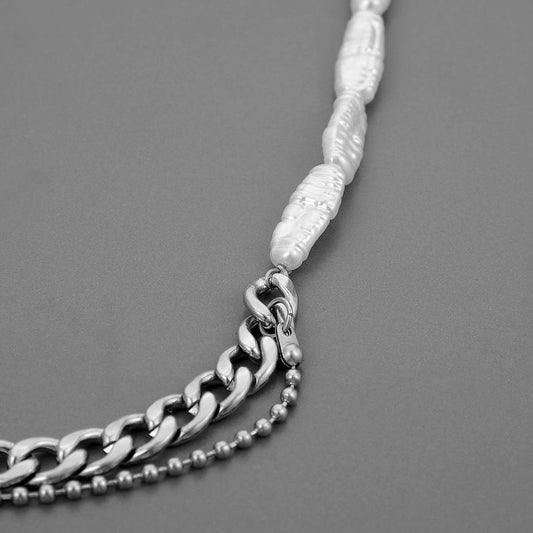 Trendy shaped baroque stainless steel NK chain bead chain splicing pearl necklace titanium steel personalized clavicle chain