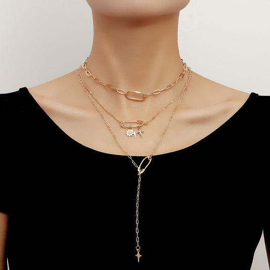 Jewelry Daisy Lightning Geometric Multilayer Necklace Sweater Chain Fashion Versatile Niche Design Necklace