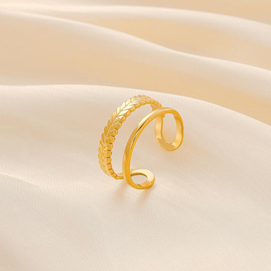 Simple and stylish stainless steel opening wheat ear adjustable ring French style light luxury design ladies all-match ring