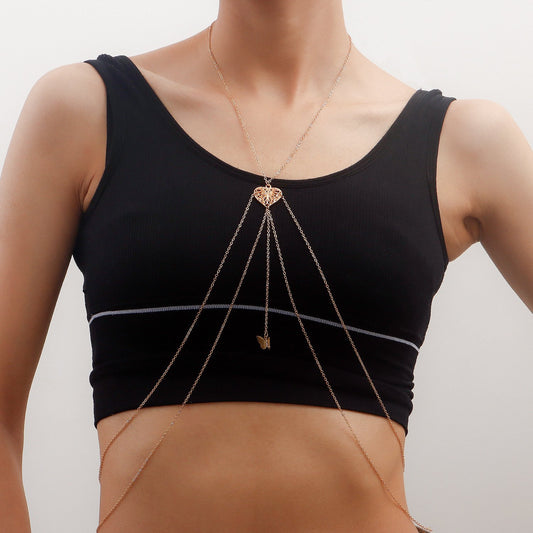Body chain jewelry ins geometric hollow butterfly pendant metal chest chain body chain female sexy hot girl