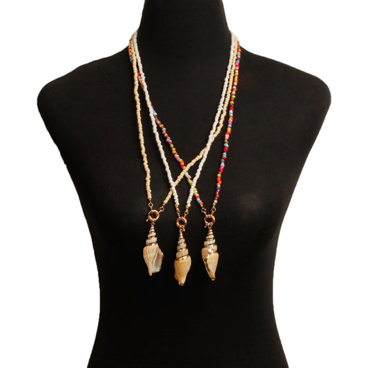 Jewelry hand-woven color rope rice beads conch necklace ladies fashion temperament necklace sweater chain