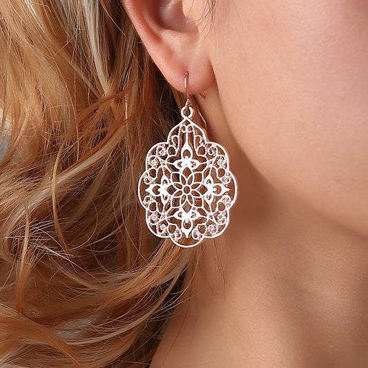 Fashion palace plaid hollow earrings alloy electroplating earrings