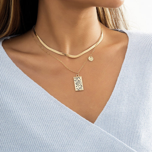 Jewelry Hip Hop Niche Metal Graffiti Tag Necklace Simple Snake Bone Chain Alphabet Pendant Necklace