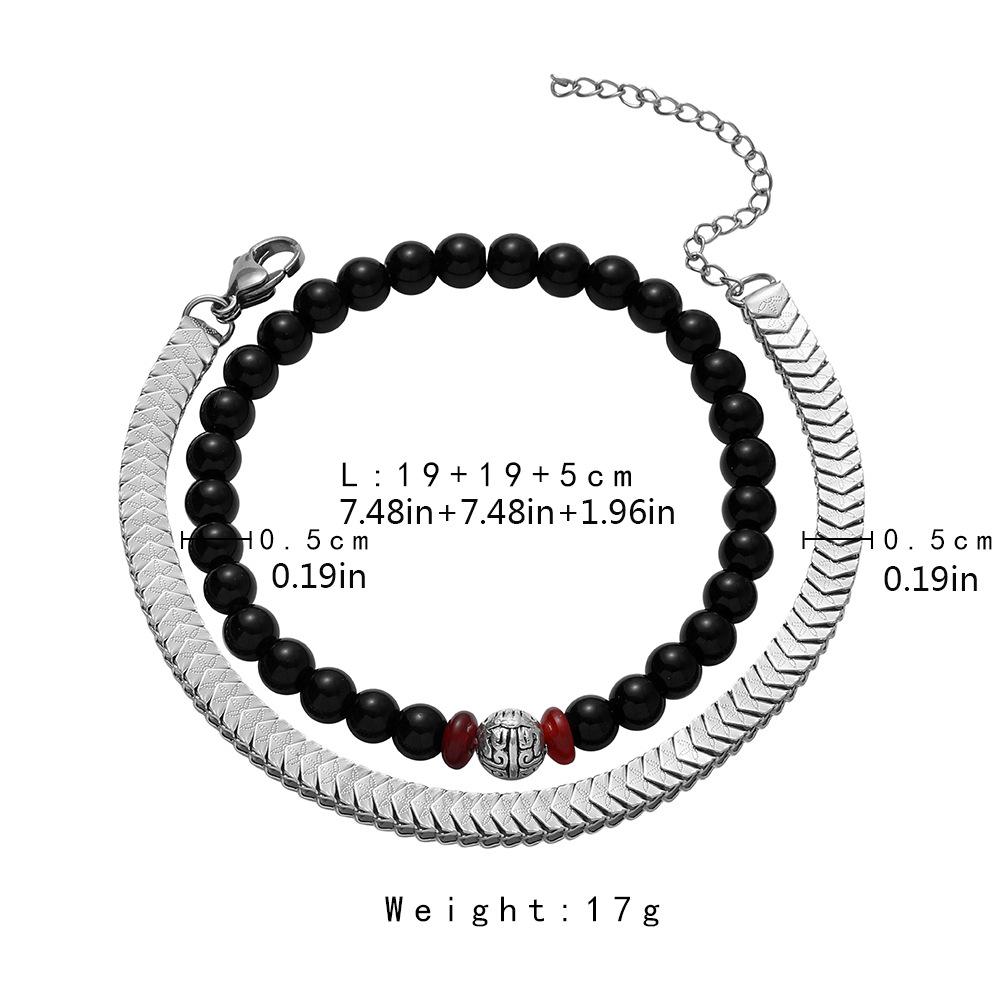 Fashion stackable jewelry stainless steel chain simple double layer black beads V-shaped chain bracelet men
