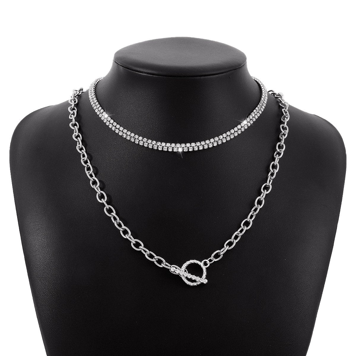 N164 Retro Mix and Match Geometric Clavicle Necklace OT Buckle Rhinestone Temperament Light Luxury Sweet Cool Stacking Necklace