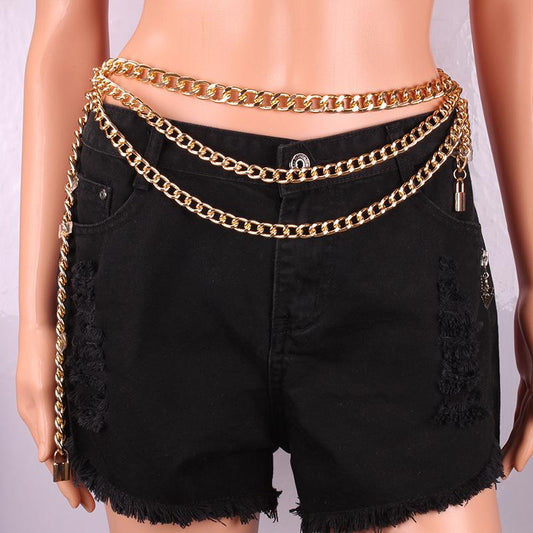 Double Padlock Fashion Three Layer Chain Pants Chain Metal Waist Chain Decoration Punk Rock Pants Chain Hip-hop Performance Accessories