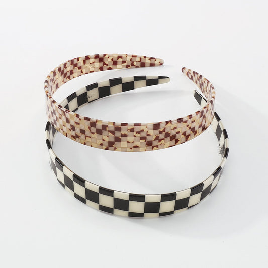 F4321 Internet celebrity checkerboard hair hoop wide-brimmed resin simple head hoop niche retro going out pressing hair headgear