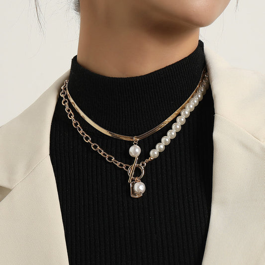 Jewelry OT Buckle Crown Queen Pearl Pendant Necklace Women's Explosive Style Snake Bone Square Brand Necklace
