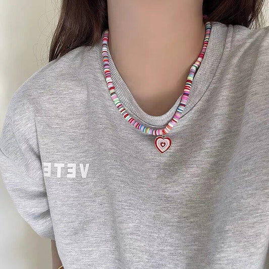 Jewelry Bohemian Necklace Personality Drip Oil Love Pendant Fashion Rainbow Polymer Clavicle Chain
