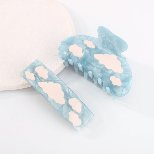 F414 Internet celebrity small clear geometric fashion hair clip blue sky white cloud niche acetate plate spring clip shark clip