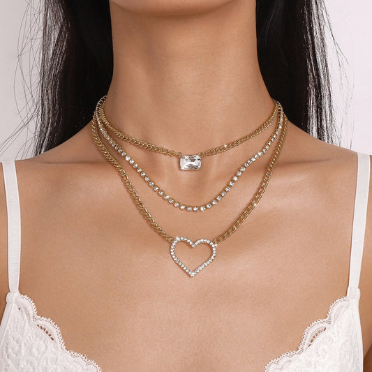 N1483 jewelry, layered sweet and cool girl love necklace rhinestone multi-layered punk hip-hop necklace