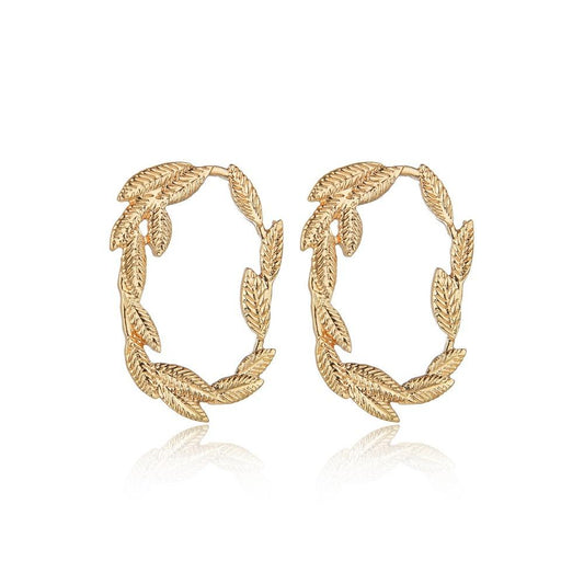 Vintage Alloy Leaf Earrings Fashion Geometric Oval Large Stud Earrings Ladies Accessories