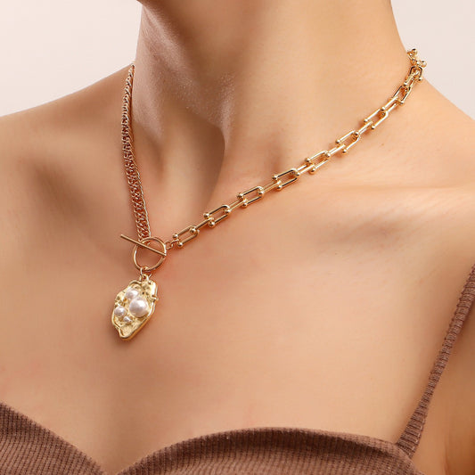 Accessories fashion ins simple clavicle chain cold necklace OT buckle pearl temperament necklace female