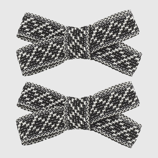 F53 French light luxury niche sweet bow hair clip small fragrant fashion knitting black and white contrast color duckbill clip