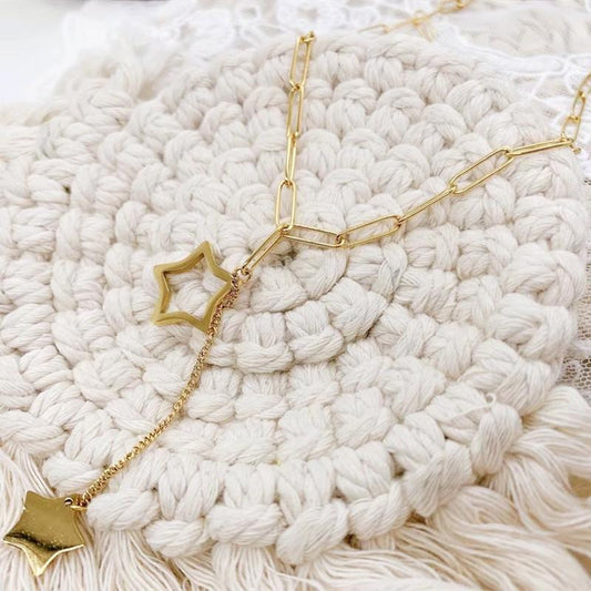 Simple Five Star Necklace Female Vacuum Plated Real Gold Titanium Steel Never Fading Clavicle Chain