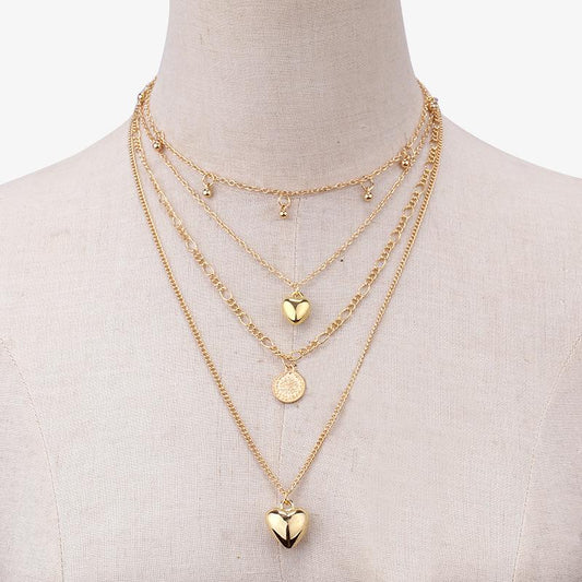 Trendy personality sequins peach heart pendant collarbone chain retro simple multi-layered necklace necklace