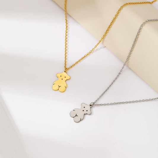 Stainless steel non-fading bear necklace female hip-hop simple titanium steel clavicle chain