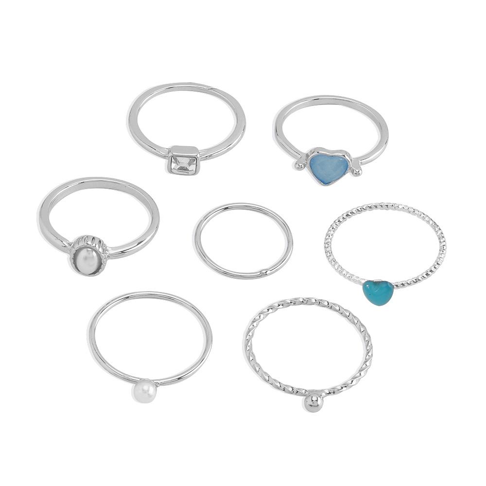 R447 fashion simple imitation pearl ring alloy diamond retro personality joint ring seven-piece set