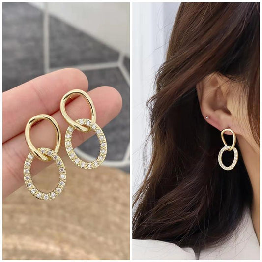 Dongdaemun micro-studded diamond double hoop earrings S925 silver needle trendy designer style simple and atmospheric earrings
