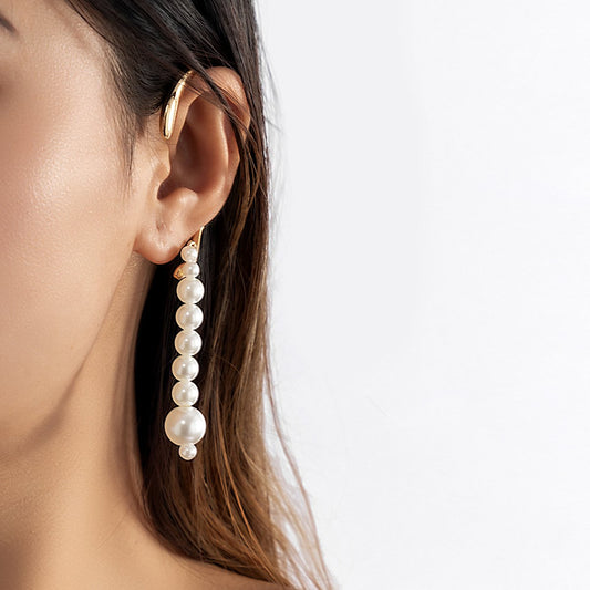 Jewelry Imitation Pearl Tassel Contour Ear Hanging No Ear Piercing Simple Geometric Versatile Niche Ear Clip Women