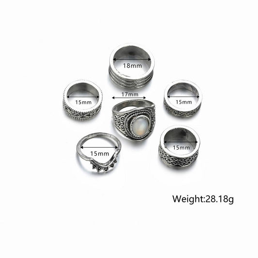 Retro Ethnic Plating Ancient Silver Alloy Pattern Multi-Piece Set Knuckle Ring Finger Ring Ladies Accessories