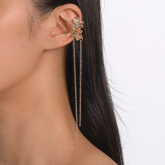 E1799 Niche flower ear bone clip simple chain tassel long earrings sweet cool fairy earrings for women