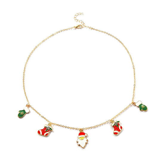 Jewelry Christmas Series Snowman Sock Pendant Necklace Ladies Simple Fashion Short Money Jewelry