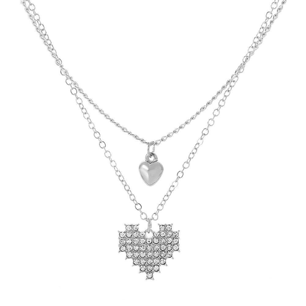 Ins full diamond love necklace female fashion light luxury double-layer heart-shaped clavicle chain niche design peach heart necklace