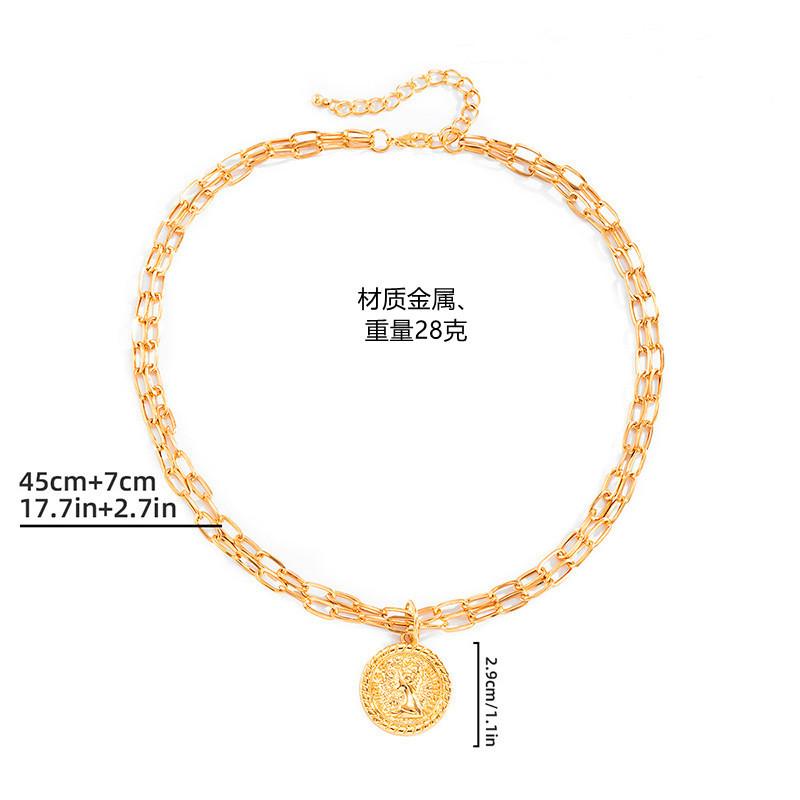 Retro Geometric Portrait Embossed Necklace Female Simple Double Layer Metal Chain Necklace Jewelry