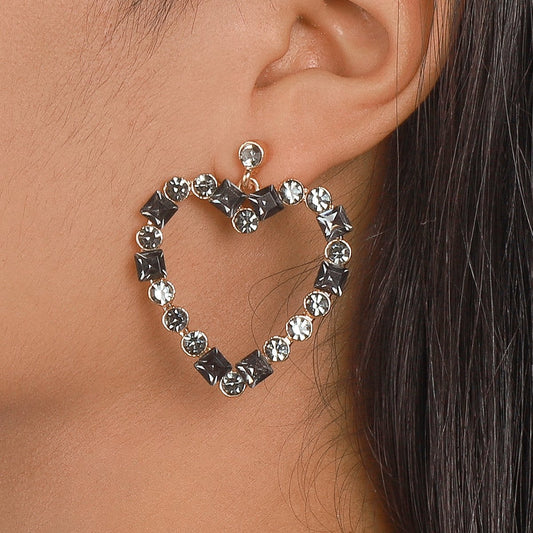 E162 Jewelry Heart Hollow Air Rhinestone Earrings Niche Elegant Sweet Earrings Women