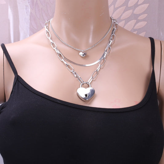 Jewelry simple ins net red same style buckle chain necklace female fresh love pendant lock necklace
