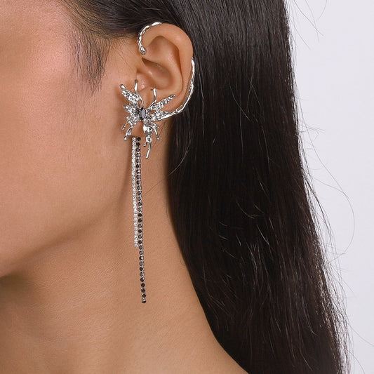 E1744 Liquid Butterfly Earrings Claw Chain Tassel Personality Niche Sweet Night Exaggerated Earrings Female