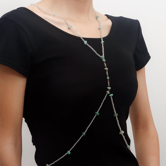 Bohemia transparent white rice beads natural crushed stone beaded body chain jewelry waistchain