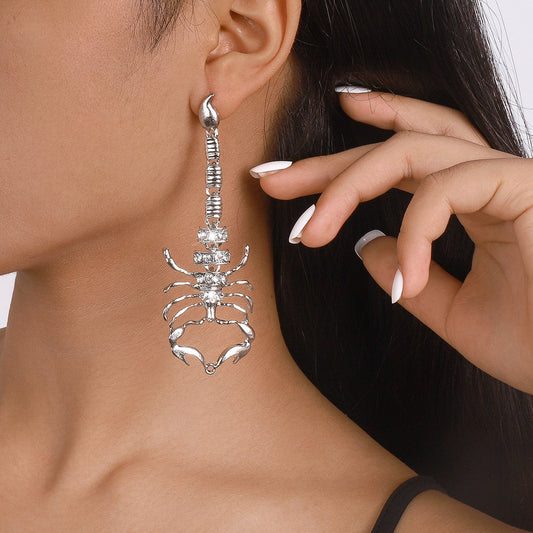 E1824 Exaggerated Dark Geometric Micro-Inlaid Earrings Gothic Creative Scorpion Rhinestone Long Earrings