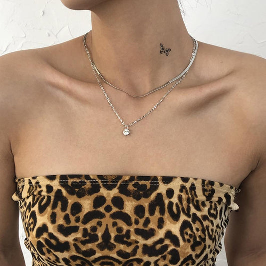N8251 Personality Bubble Bead Pendant Chain Simple Double Layer Snake Bone Chain Necklace Creative Diamond Temperament Necklace