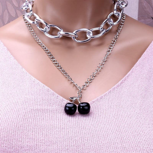 Jewelry hip-hop punk chain multi-layer necklace female exaggerated personality cherry suit necklace female