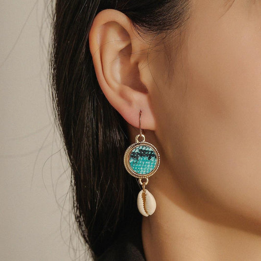 Jewelry Bohemian Colored Fish Scale Round Earrings Fashion Beach Fish Shell Ladies Earrings