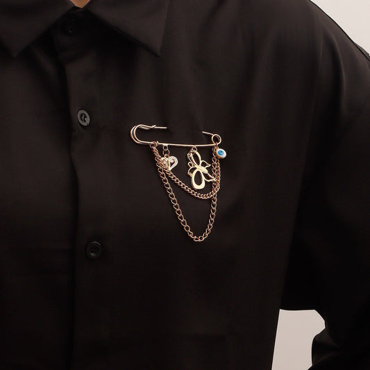 Jewelry Punk Hollow Exaggerated Butterfly Tassel Pendant Brooch Accessories Female Geometric Pin Ornament