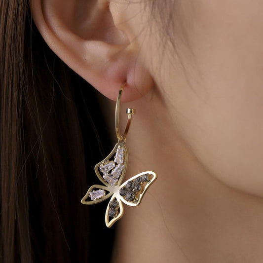 Trendy French C-shaped letter earrings butterfly full diamond earrings fashion sexy high-end diamond earrings female