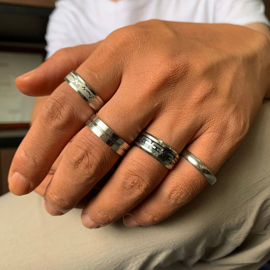 Men's trend single ring punk ring ins personality stainless steel ECG chain stripe suit ring