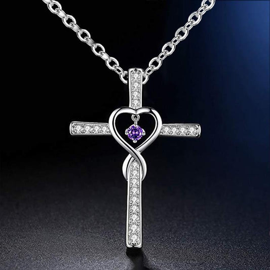 Fashion Cross Religious Belief Inlaid Zircon Pendant Necklace Heart Shape Necklace Jewelry