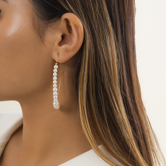 Jewelry Temperament Cold Water Drop Imitation Pearl Earrings Versatile Geometric Metal Earhook Earrings Women