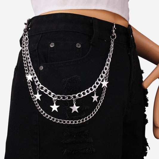 ins men's and women's hip-hop pants chain double-layer pentagram decorative chain fashion all-match body chain