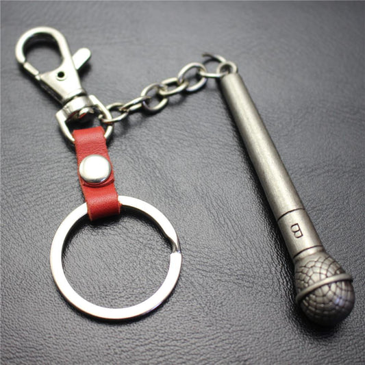 Long handle microphone microphone keychain antique silver bronze key ring jewelry bag pendant pendant