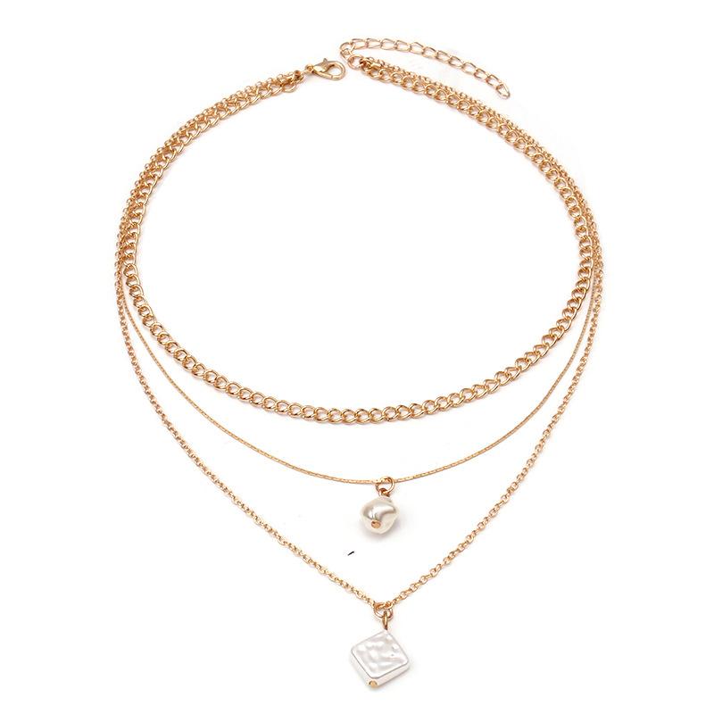 Sweater Chain Fashion Trend Chain Clavicle Chain Simple Pearl Pendant Three Layer Necklace