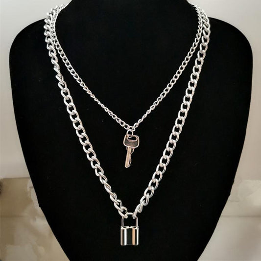 Accessories retro temperament personality geometric pendant necklace double lock all-match necklace